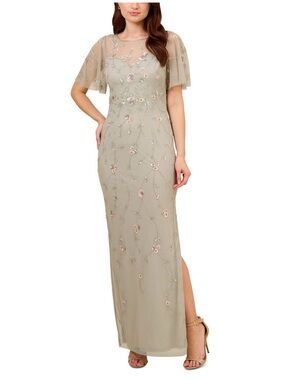 Adrianna Papell Women's Beaded Flutter-Sleeve Gown